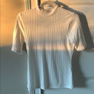 White mock neck ribbed shirt